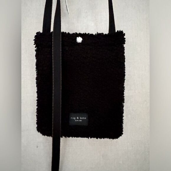Rag and Bone black teddt bear fur phone pouch crossbody NWOT - Picture 2 of 9